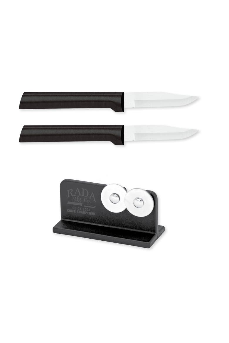 Cutlery 2.5-Inch Peeling Paring Knife Set of 2 & Quick Edge Knife Sharpener, Main, color, Black