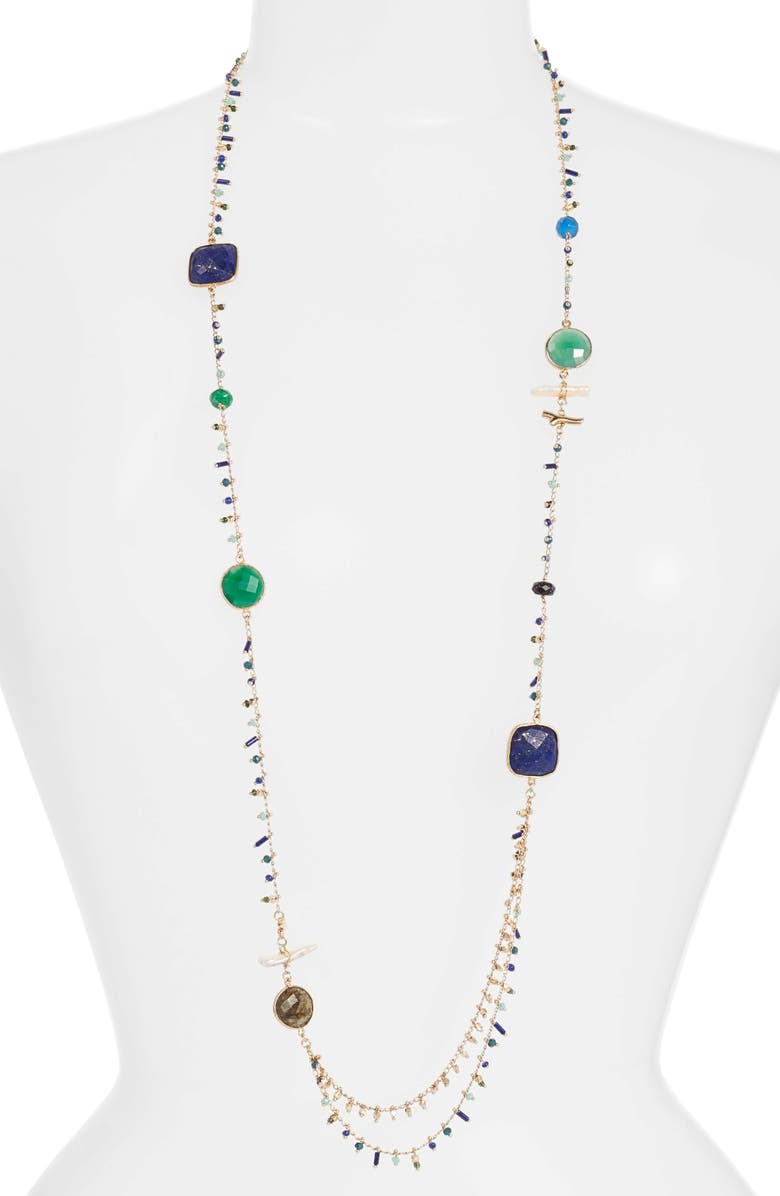 Gas Bijoux Serti Pondichery Stone Necklace, Main, color, Blue/ Green