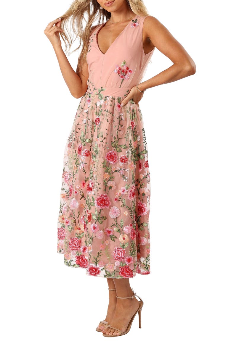 Wonderland Floral Embroidery Midi Dress, Main, color, PINK FLORAL