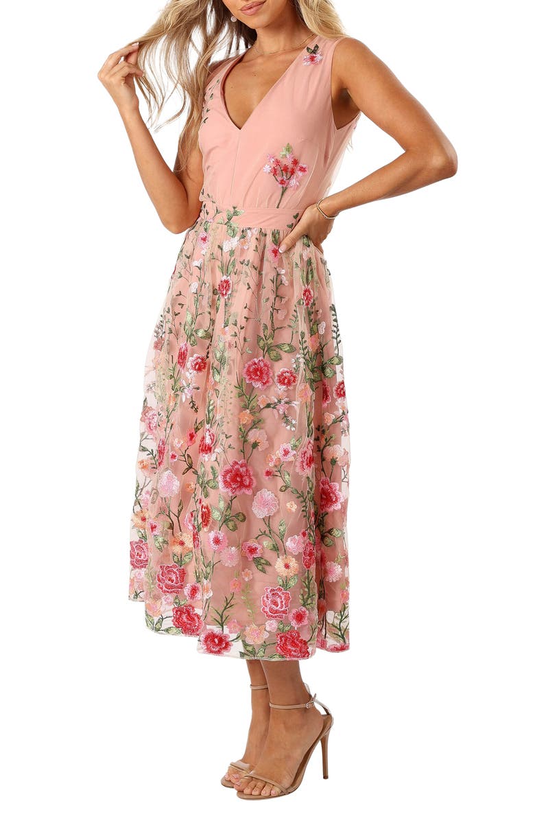 Petal & Pup Wonderland Floral Embroidery Midi Dress, Main, color, 