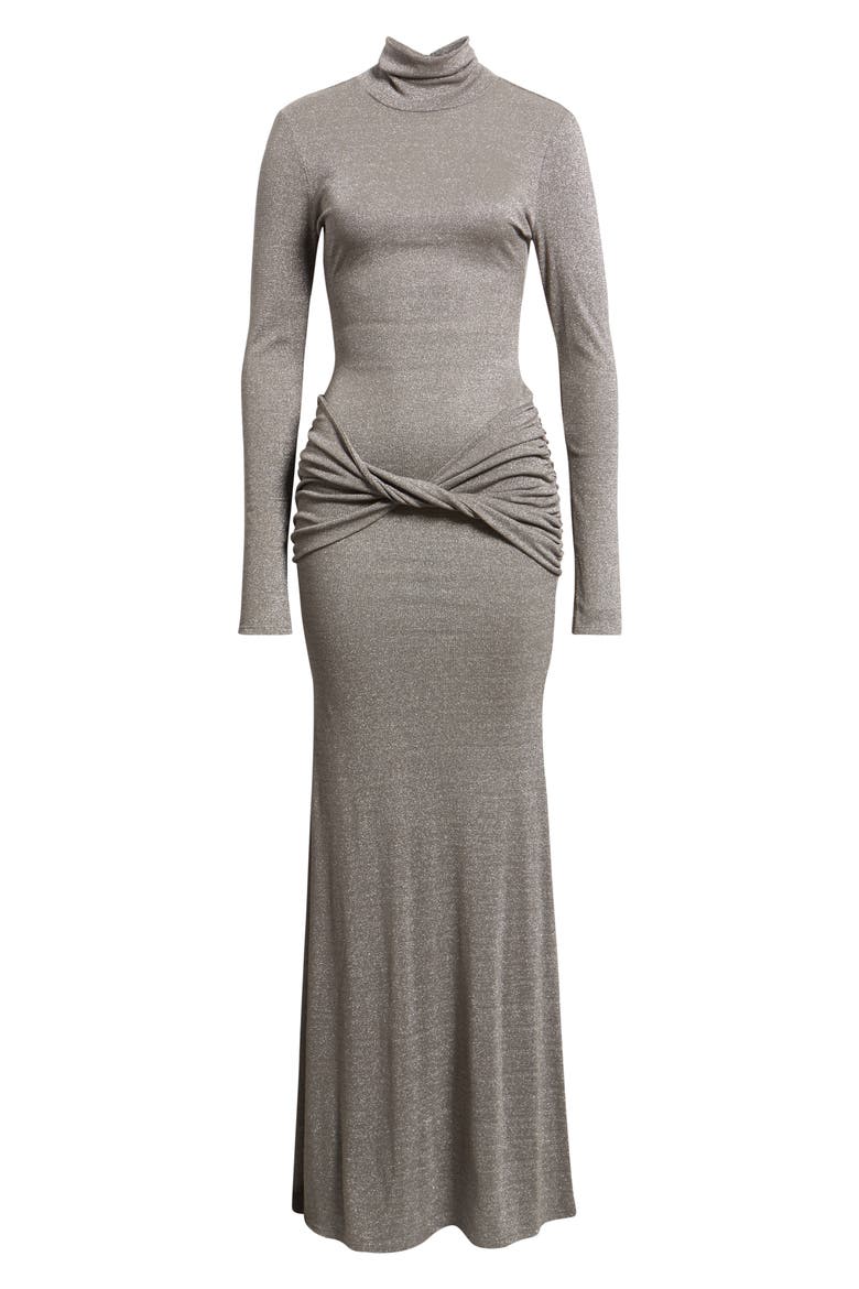 Anastasia Metallic Twist Front Long Sleeve Maxi Dress, Alternate, color, PEWTER