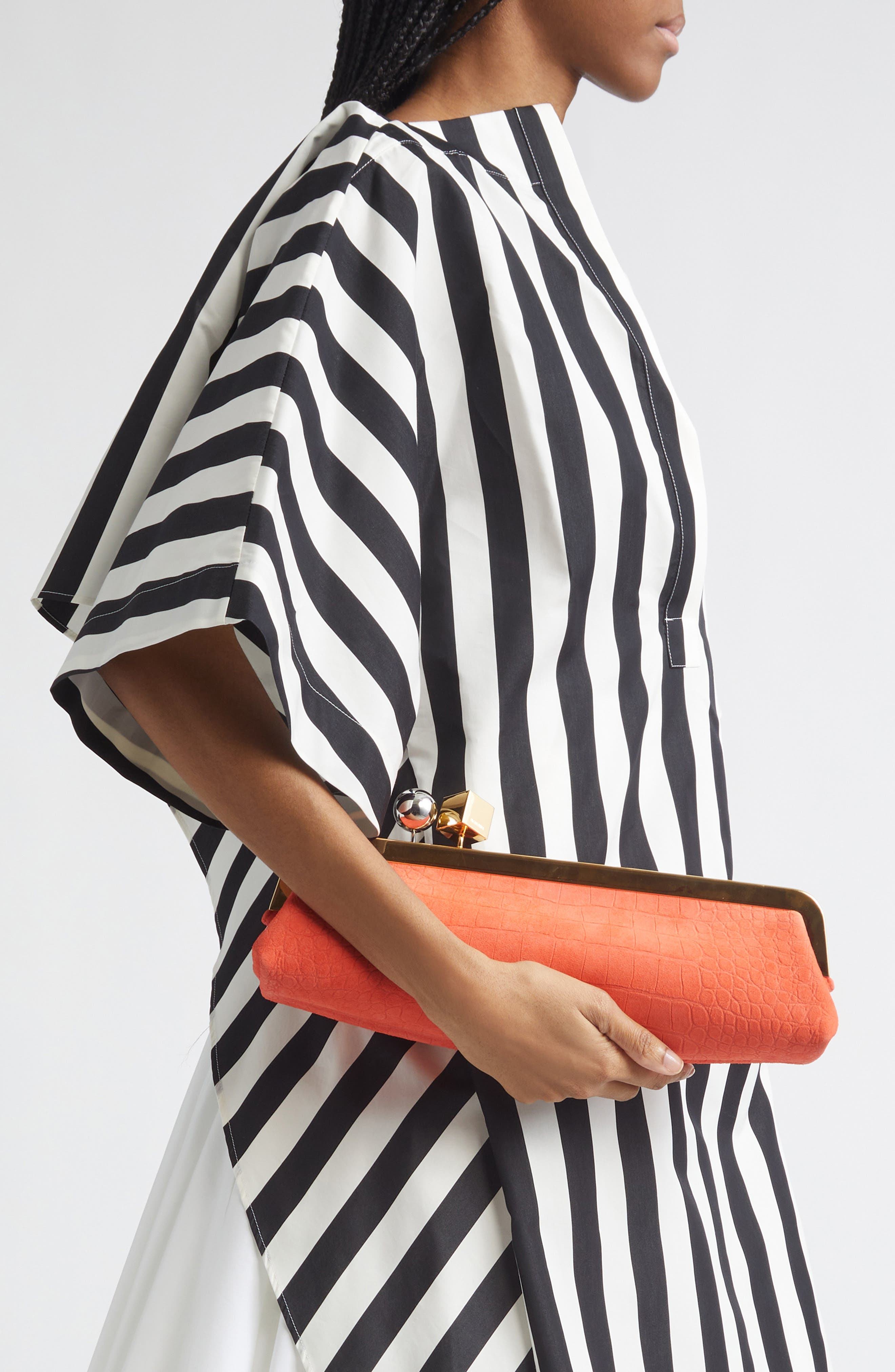 Jacquemus La Pochette Salon Croc Embossed Suede Clutch, Alternate, color, Red Orange 477