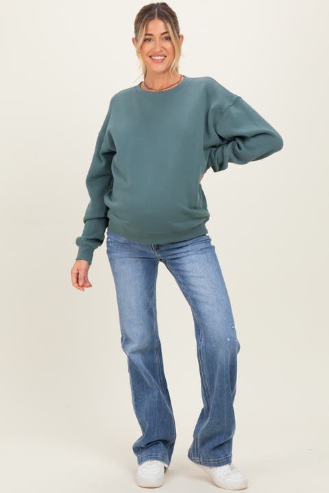 Lightly Distressed Maternity Straight Leg Jeans