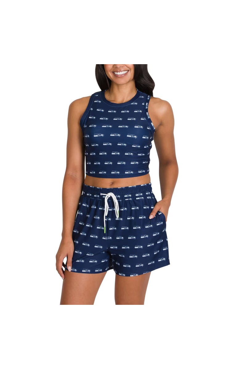 CONCEPTS SPORT Women's Concepts Sport Seattle Seahawks Gauge Allover Print Cropped Tank Top & Shorts Sleep Set, Alternate, color, Navy