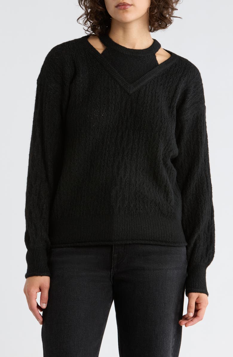 Democracy Cutout Sweater, Main, color, Black