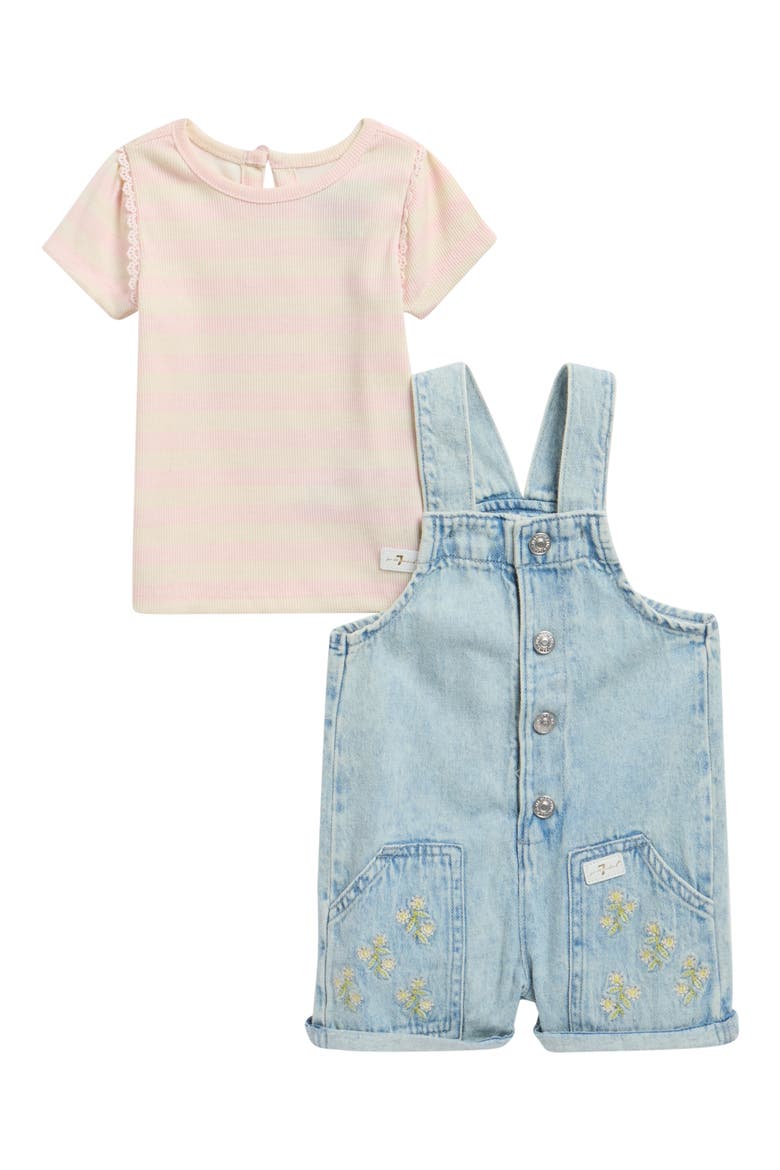 Rib T-Shirt & Denim Shortalls Set, Main, color, LIGHT VINTAGE