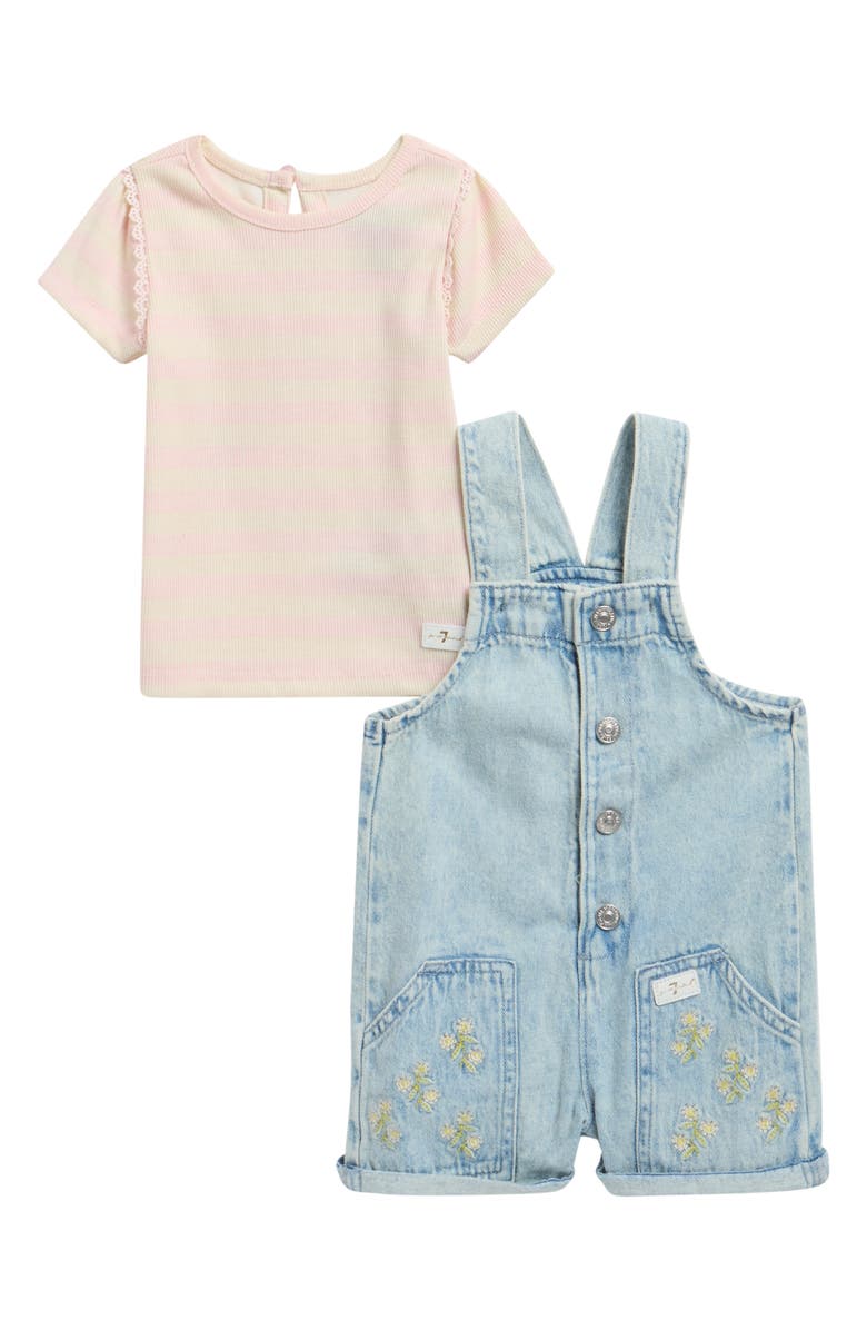 7 For All Mankind Rib T-Shirt & Denim Shortalls Set, Main, color, Light Vintage