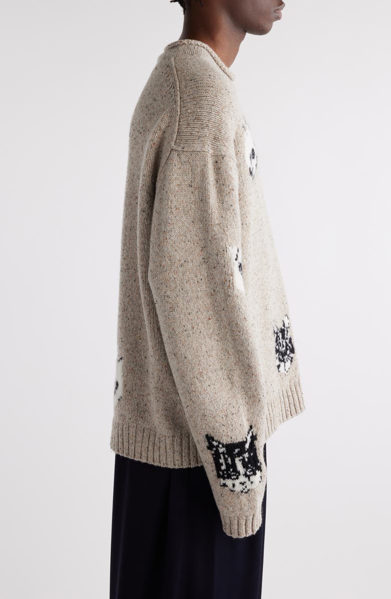 Acne Studios Jacquard Cats Oversize Donegal Sweater, Alternate, color,