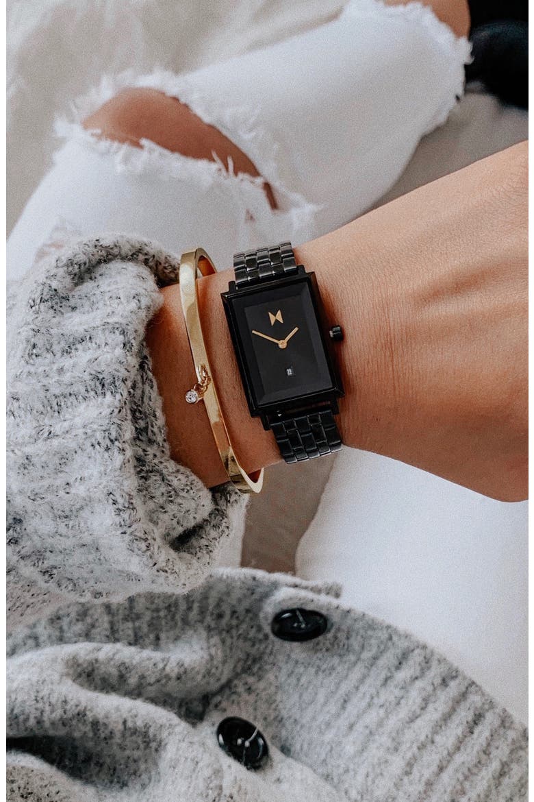 MVMT Signature Square Caviar Bracelet Watch, 24mm, Alternate, color, BLACK