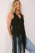 NASTY GAL Premium Suede Fringe Waistcoat