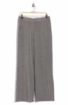 Pinstripe Wide Leg Pleat Front Trousers