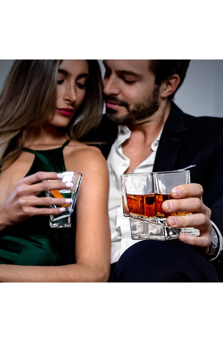 JoyJolt Carre Square Heavy Base Crystal Whiskey Glass - Set of 2, Alternate, color, Clear