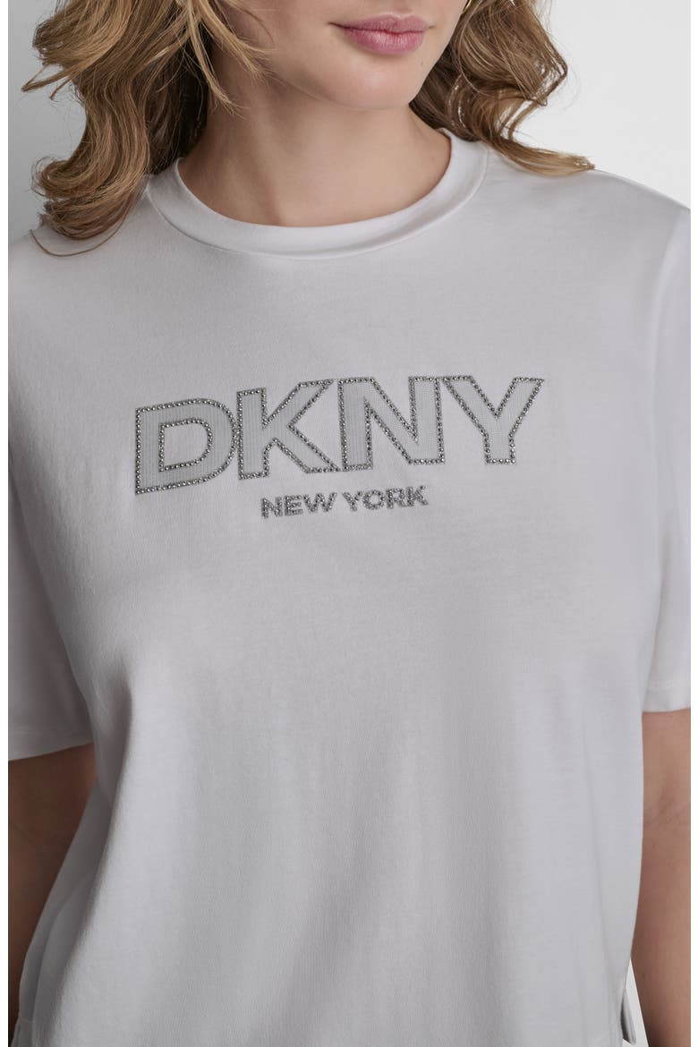 Rhinestone Border Logo Stretch Cotton Graphic T-Shirt, Alternate, color, WHITE