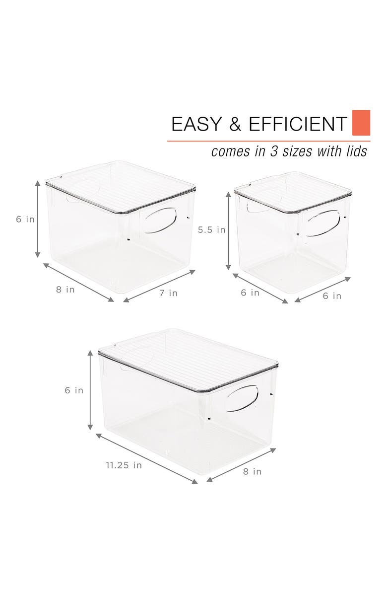 SORBUS Clear Lidded 3-Piece Bin Set, Alternate, color, Clear