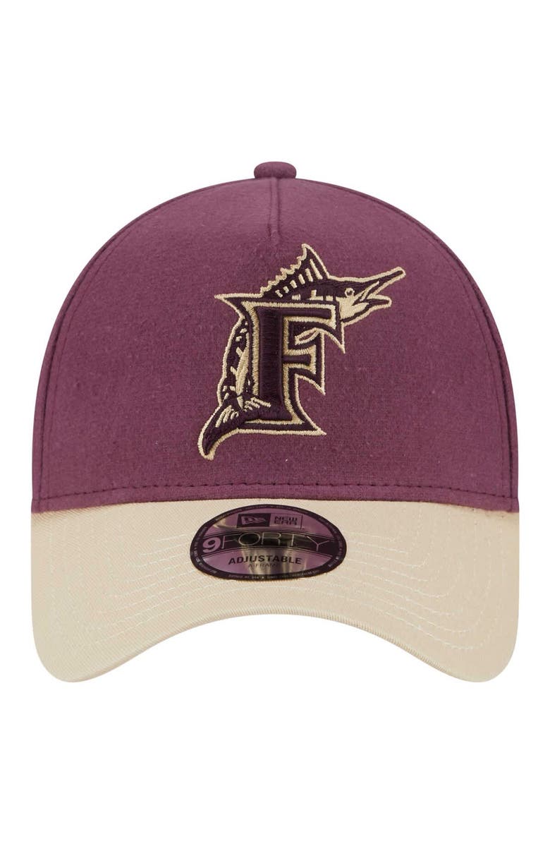 New Era Men's New Era Maroon Florida Marlins Cooperstown Collection Moleskin A-Frame 9FORTY Adjustable Hat, Alternate, color, Maroon