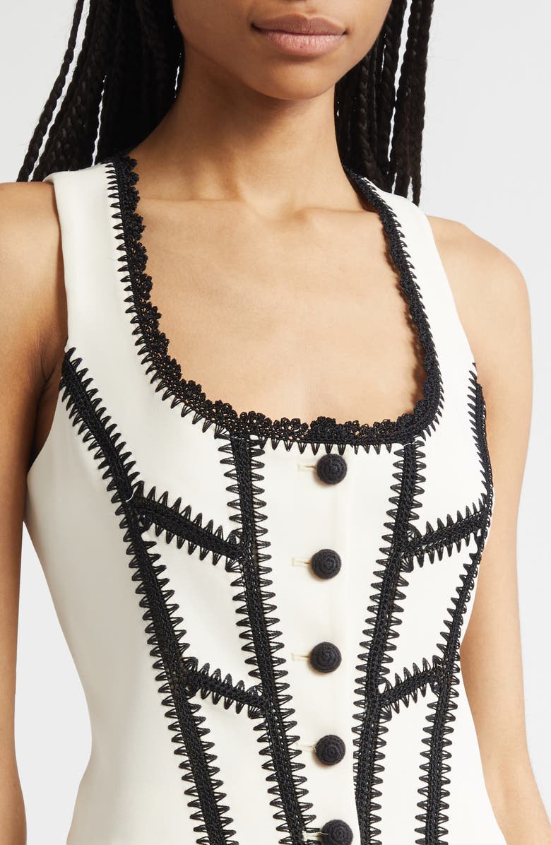 Cinq à Sept Sinclaire Crochet Corset Top, Alternate, color, Gardenia/ Black