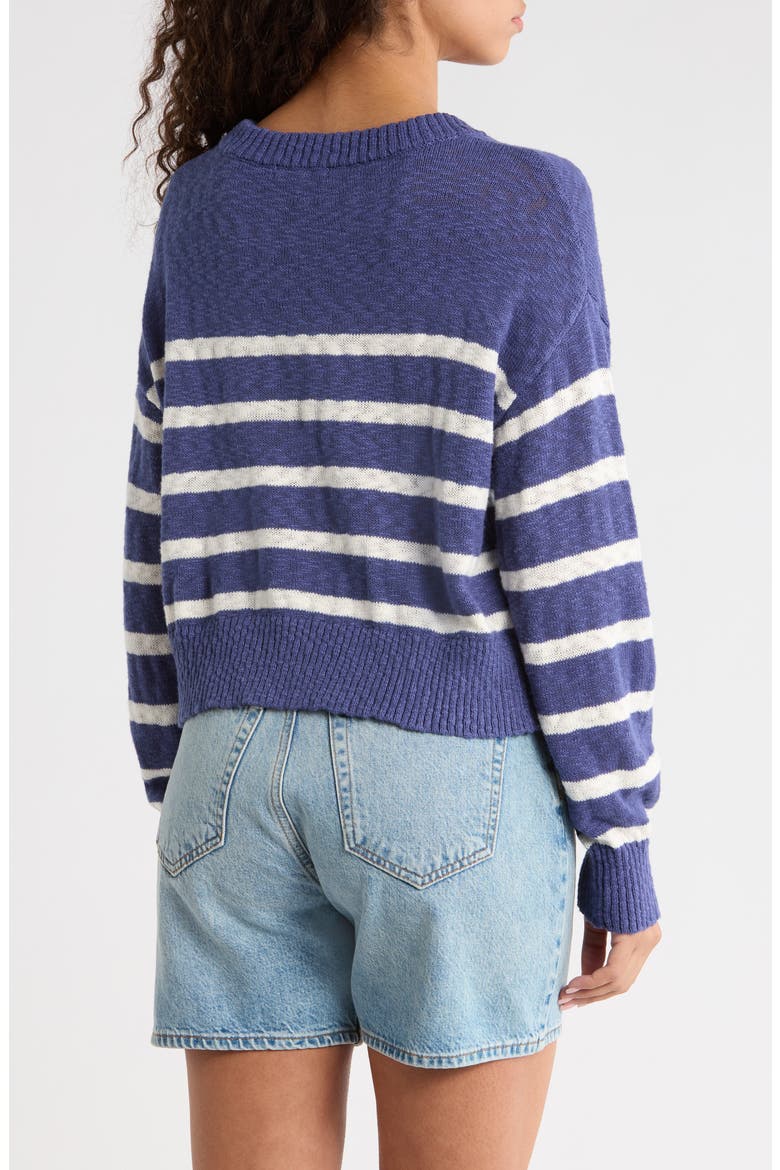 Sea Breeze Placed Stripe Cotton Crewneck Sweater, Alternate, color, NAVY/ WHITE STRIPE