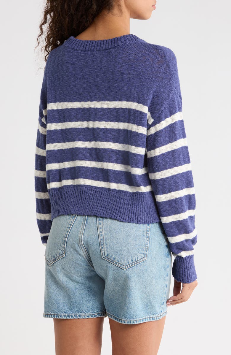 Marine Layer Sea Breeze Placed Stripe Cotton Crewneck Sweater, Alternate, color, Navy/ White Stripe