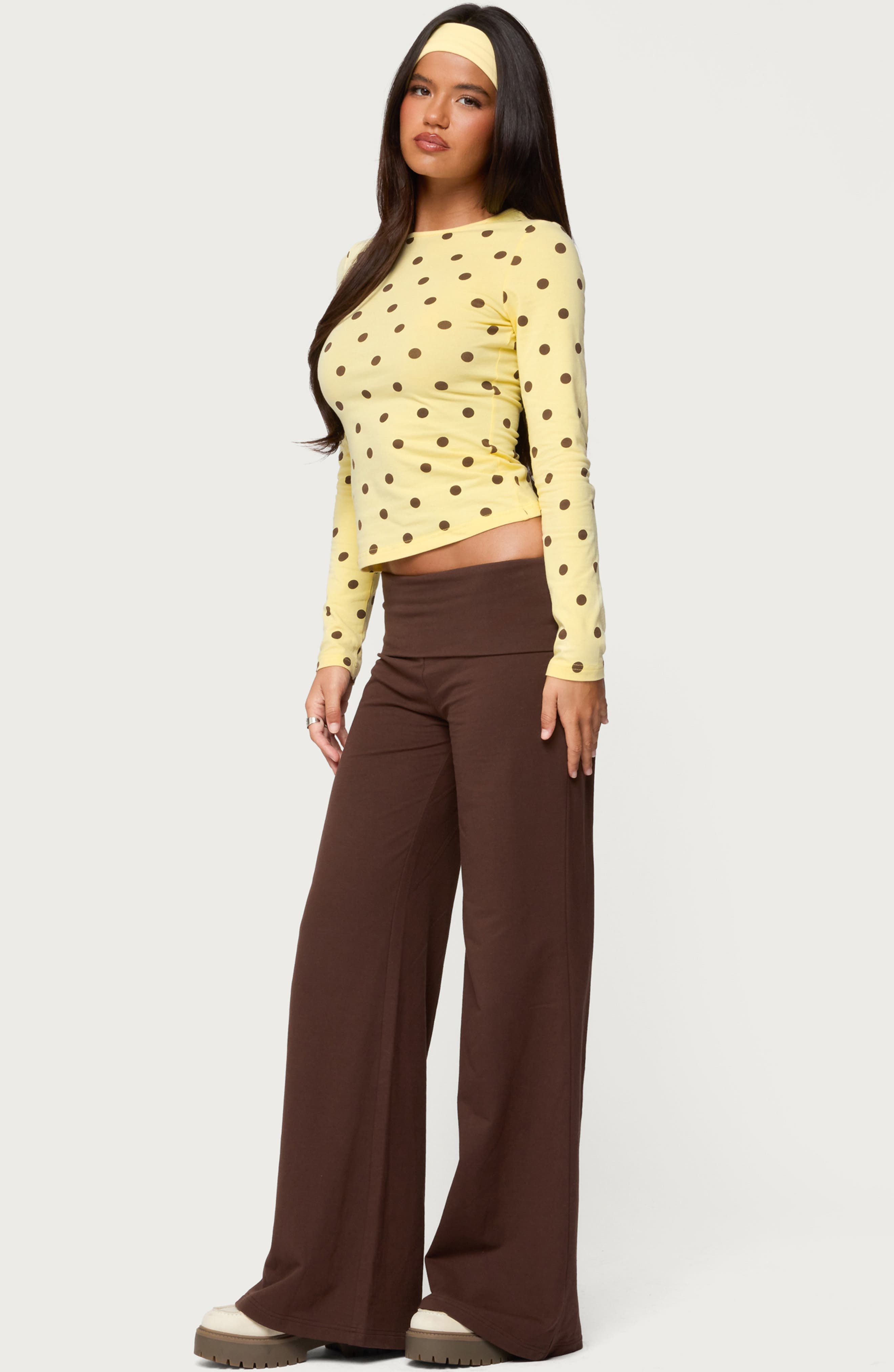 EDIKTED Maricelle Polka Dot Long Sleeve Stretch Cotton Top (Women