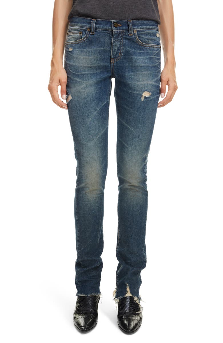 Saint Laurent Distressed Skinny Jeans, Main, color, 