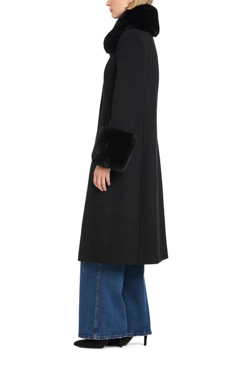 Vince Camuto Wool Blend Coat With Removable Faux Fur Collar And Cuffs In Black