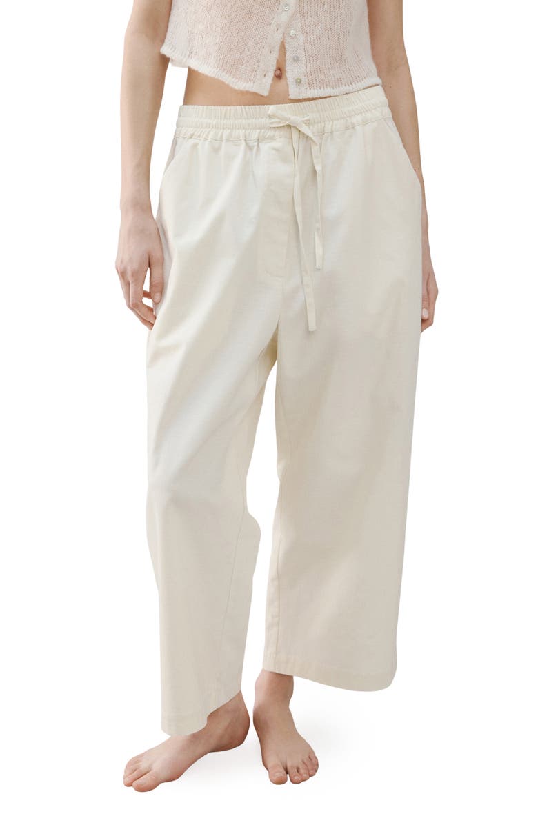 MANGO Pull-On Wide Leg Cotton Pajama Pants, Main, color, Ivory White