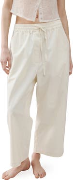 MANGO Pull-On Wide Leg Cotton Pajama Pants