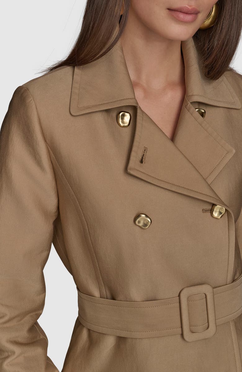 Donna Karan New York Water Resistant Skirted Cotton Blend Trench Coat, Alternate, color, Hazelnut