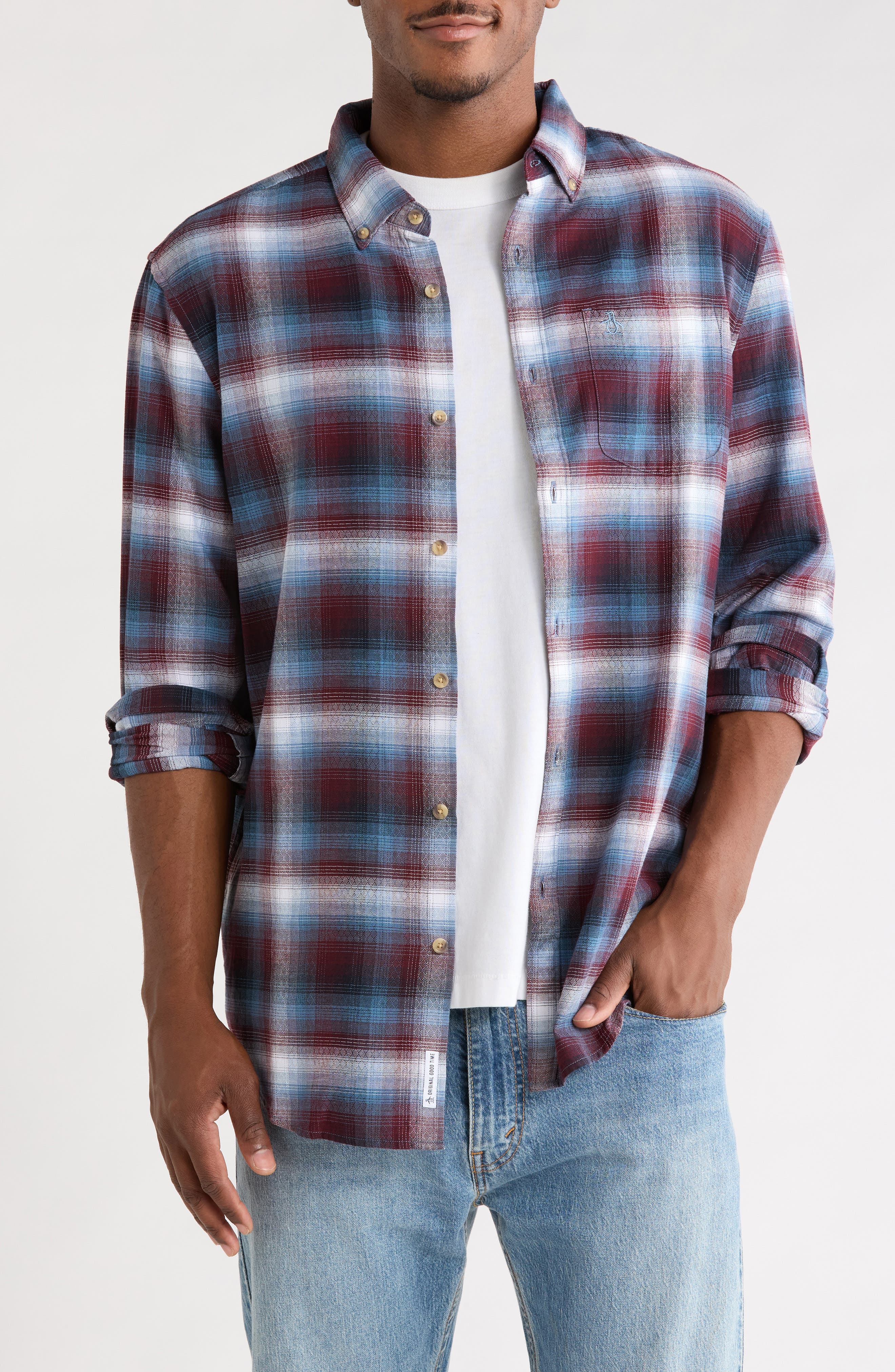Lightweight Brushed Cotton Dobby Button-Down Shirt