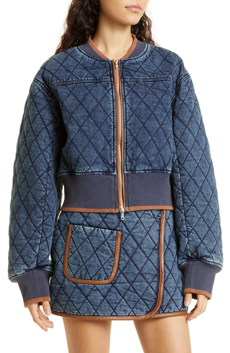 Simkhai Quilted Denim Bomber Jacket, Alternate, color, 