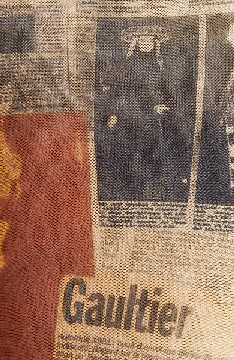 Jean Paul Gaultier Newspaper Print Mesh Minidress, Alternate, color,