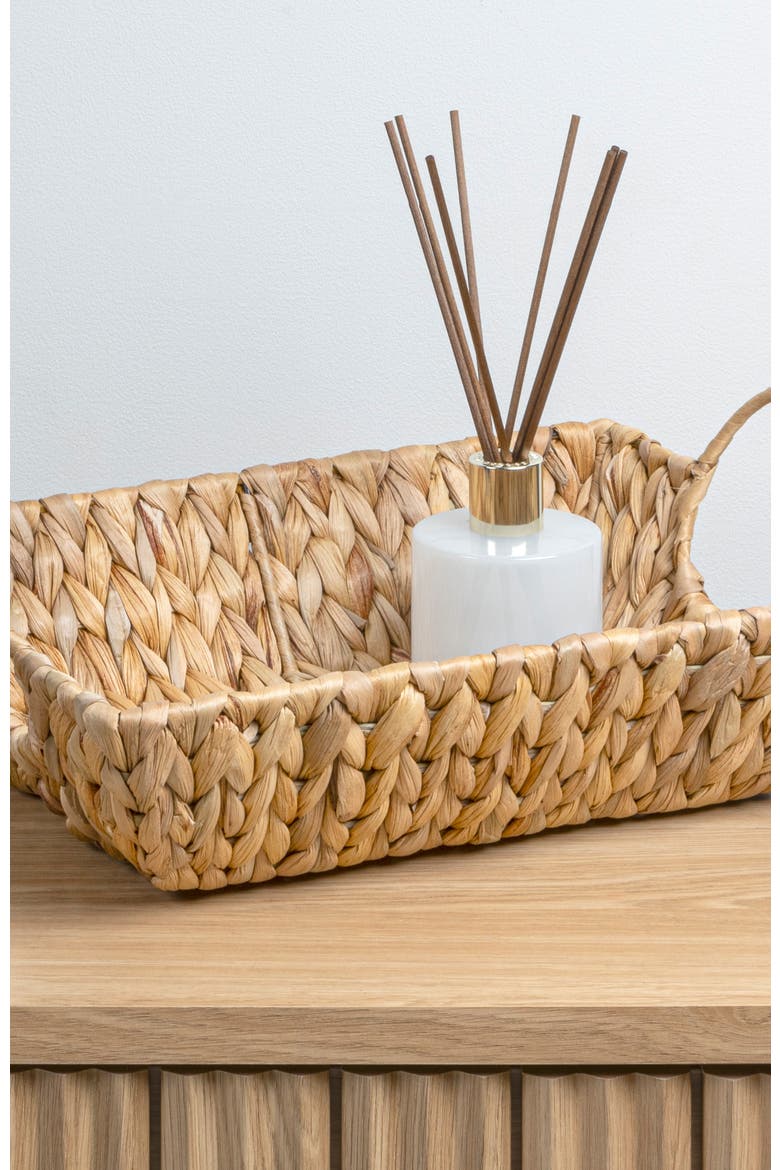 Rowan Bohemian Cottage Handwoven Hyacinth Rectangular Decorative Basket Trays with Handles,, Alternate, color, Natural