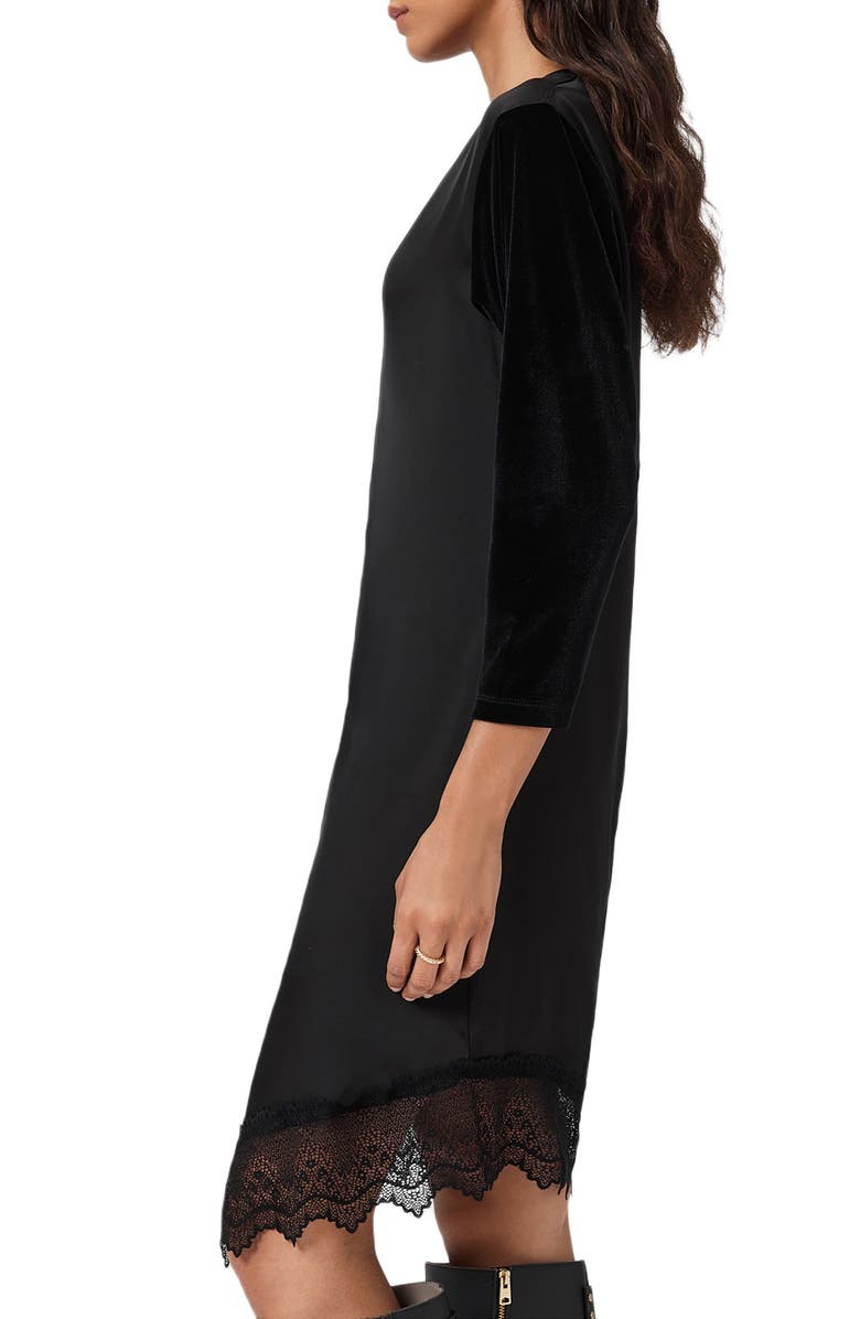 AllSaints Lana Lace Hem Velvet Dress, Alternate, color, 