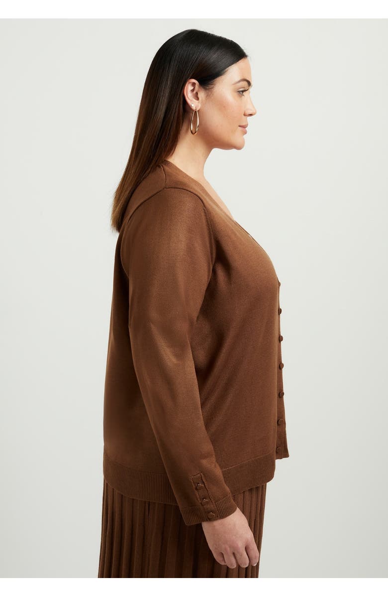 June + Vie Button-Sleeve Cardigan, Alternate, color, Cocoa Brown