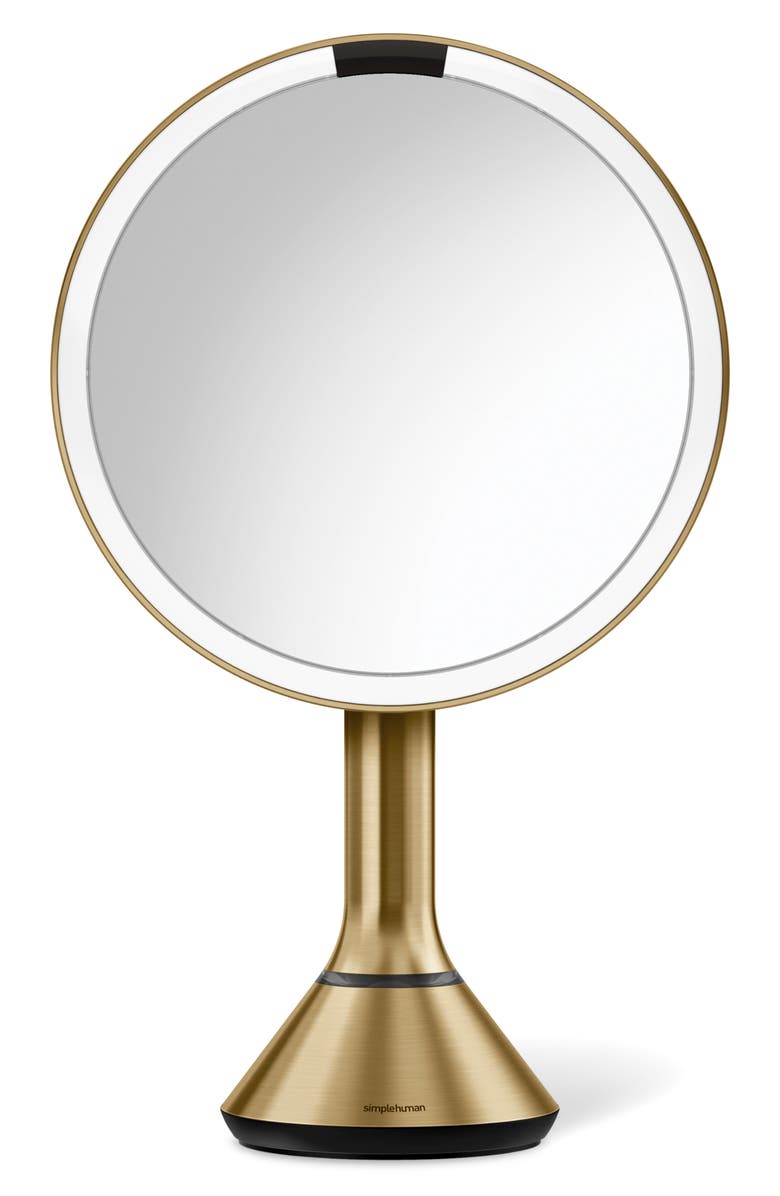 simplehuman 8-Inch Sensor Rechargeable Tabletop Mirror, Main, color, Brass