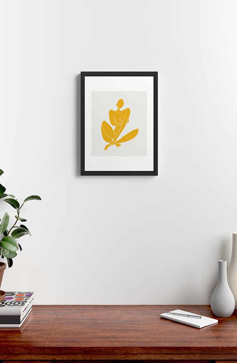 Deny Designs Little Dean Sitting Nude in Yellow Framed Art Print, Alternate, color, Yellow