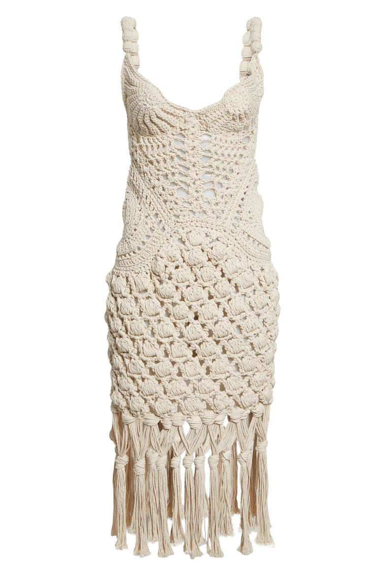 Fringe Cotton Crochet Dress, Alternate, color, NATURAL