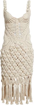 Balmain Fringe Cotton Crochet Dress