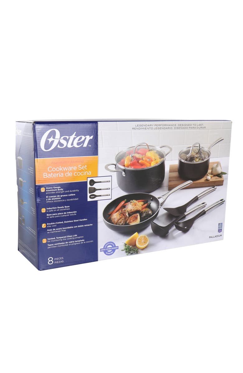 OSTER Palladium 8 Piece Aluminum Cookware Set, Alternate, color, Black