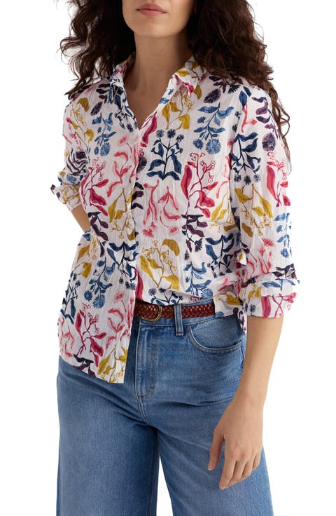 Larissa Floral Crinkled Organic Cotton Button-Up Shirt