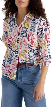 Seasalt Cornwall Larissa Floral Crinkled Organic Cotton Button-Up Shirt