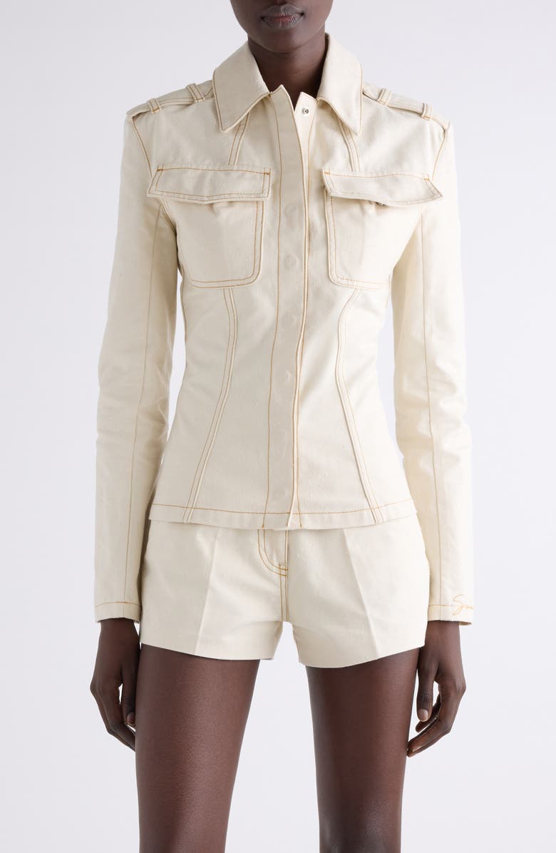 Givenchy Lace-Up Back Denim Jacket, Main, color, Ecru