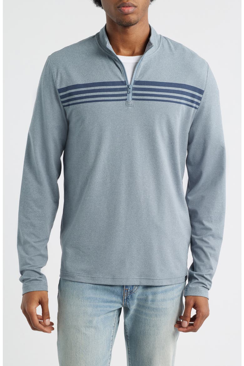Kace Chest Stripe Luxe Jersey Quarter Zip Pullover, Main, color, HEATHER RAINDROP / STARGAZER