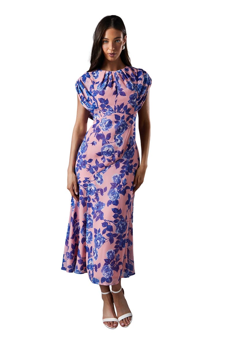 Coast Cap Sleeve Floral Chiffon Midi Dress, Main, color, Nude