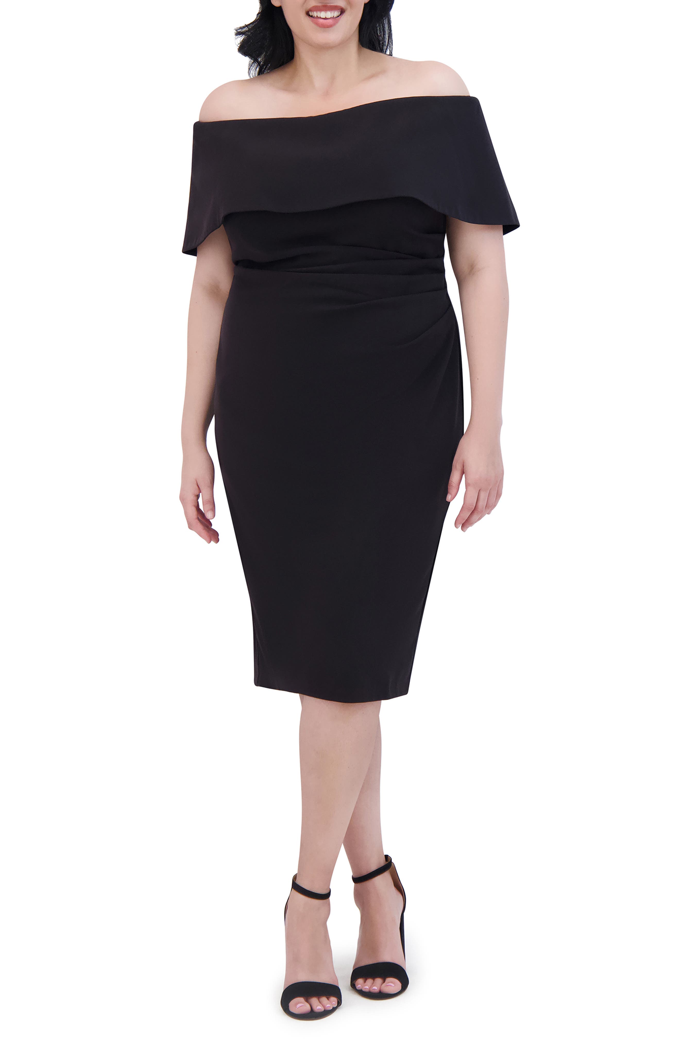 Vince Camuto Off the Shoulder Midi Cocktail Dress