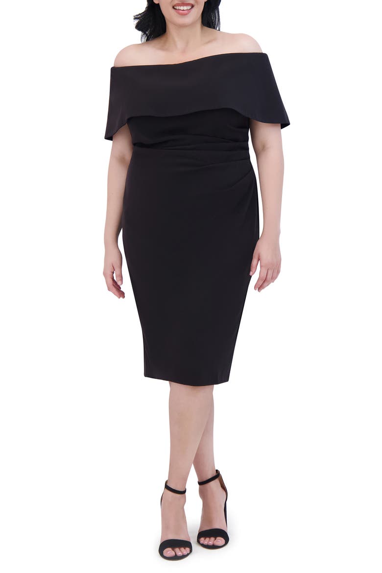 Off the Shoulder Midi Cocktail Dress, Main, color, BLACK