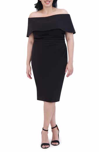 Vince Camuto Off the Shoulder Midi Cocktail Dress