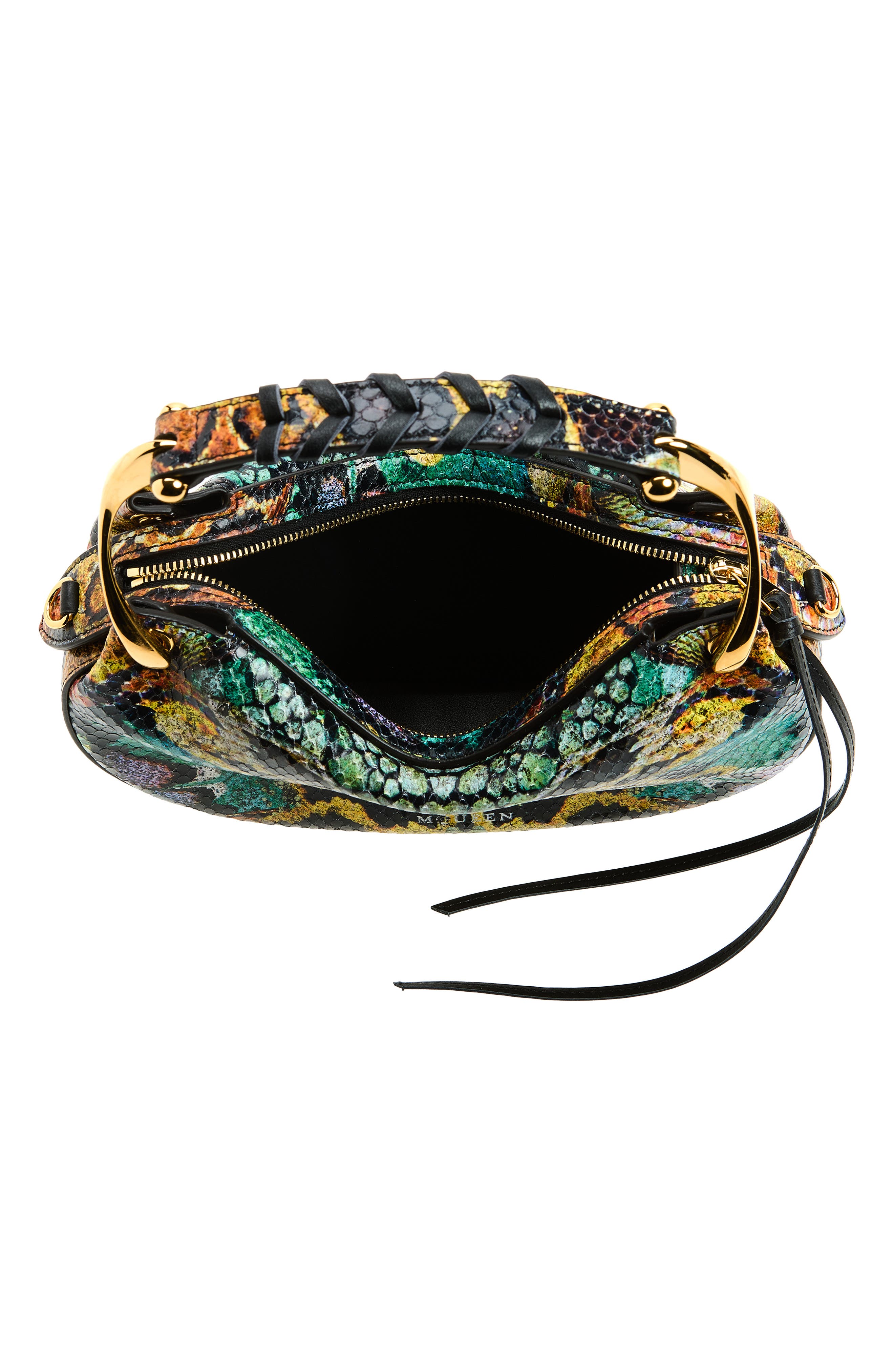 McQueen Mini Wishbone Snakeskin Embossed Leather Top Handle Bag, Alternate, color, Mix Color