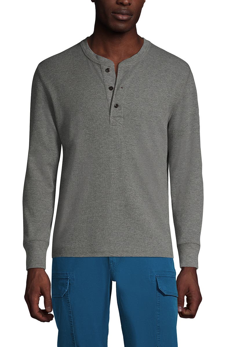 Lands' End Long Sleeve Thermal Waffle Henley, Main, color, Pewter Heather