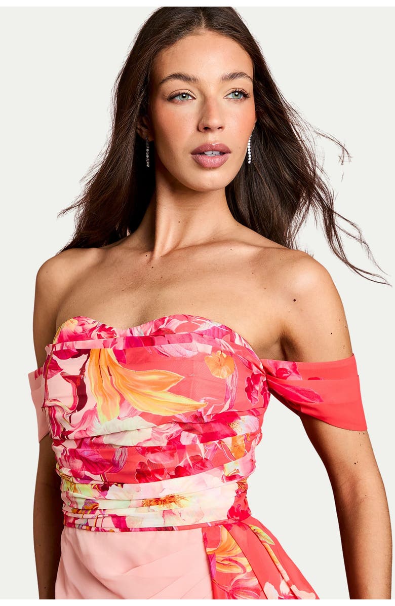 Coast Floral Print Drape Chiffon Dress, Alternate, color, Coral